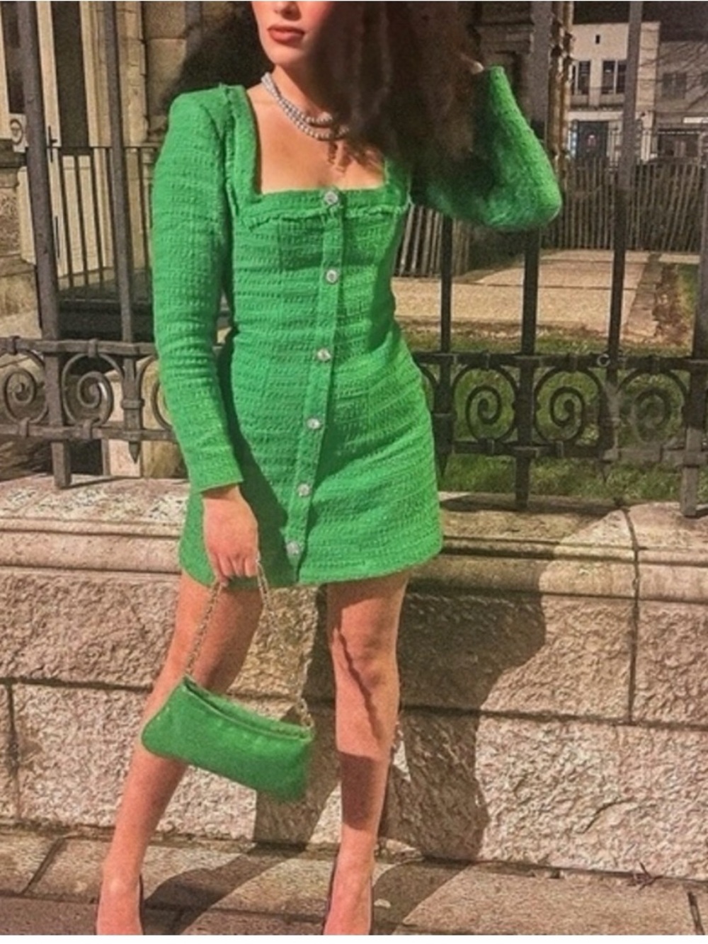 Zara Bright Green Mini tweed Dress